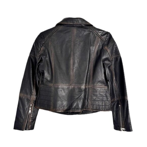 Bod & Christensen Genuine Leather Moto Jacket Zippers Classic Distressed Wm Sz L - Picture 3 of 11